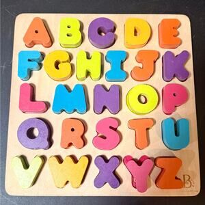 B. toys Wooden Alphabet Puzzle 26 Chunky Letter Pieces for Toddlers Educational